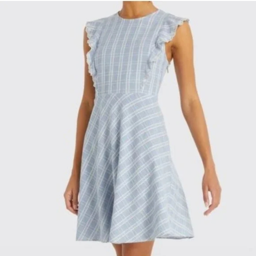 Draper James Blue White Windowpane Plaid Linen Dress